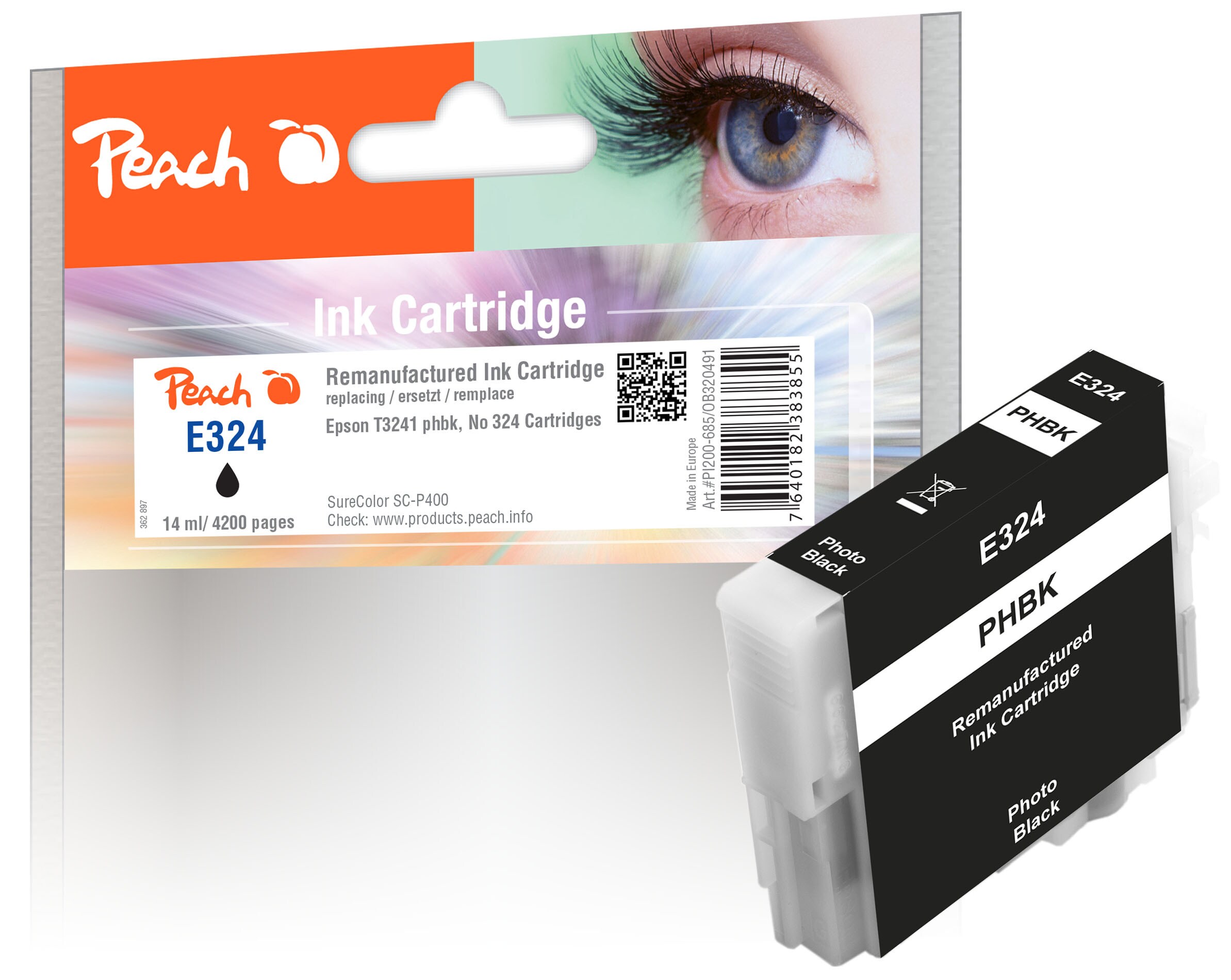 Peach E324Druckerpatrone bkph ersetzt Epson T3241PBK, C13T32414010 für z.B. Epson SureColor SCP 400 (wiederaufbereitet)