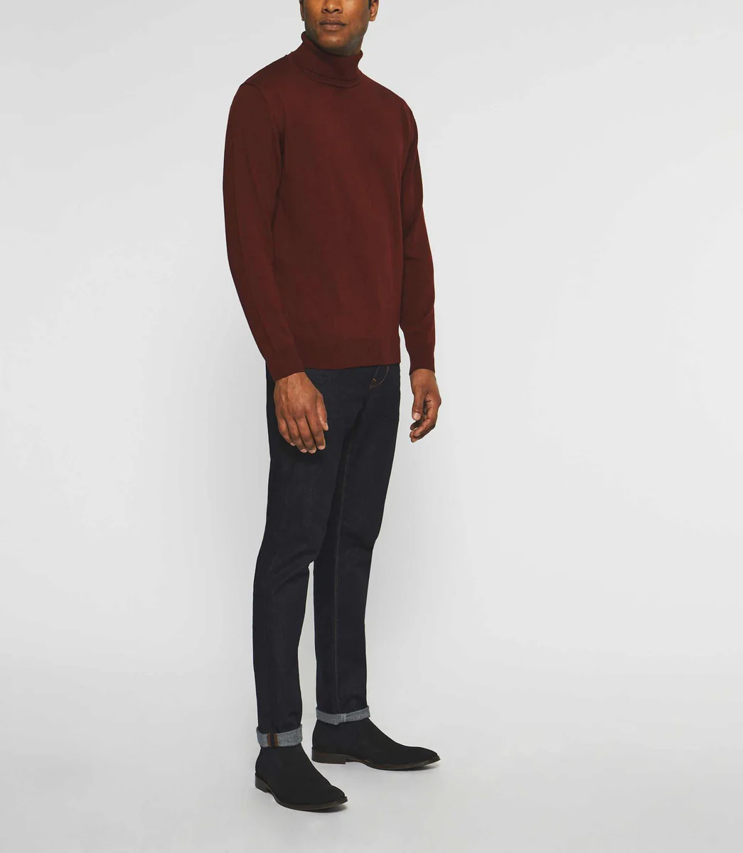 Pull col roulé en laine mérinos bordeaux BRUNO