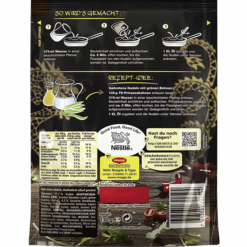 Maggi Magic Asia gebratene Nudeln Thai-Curry 130g MHD:28.2.25