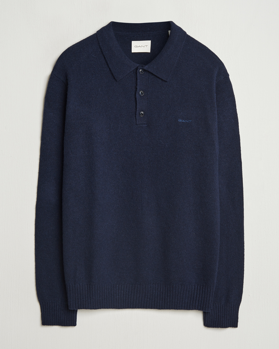 GANT Knitted Wool Polo Evening Blue