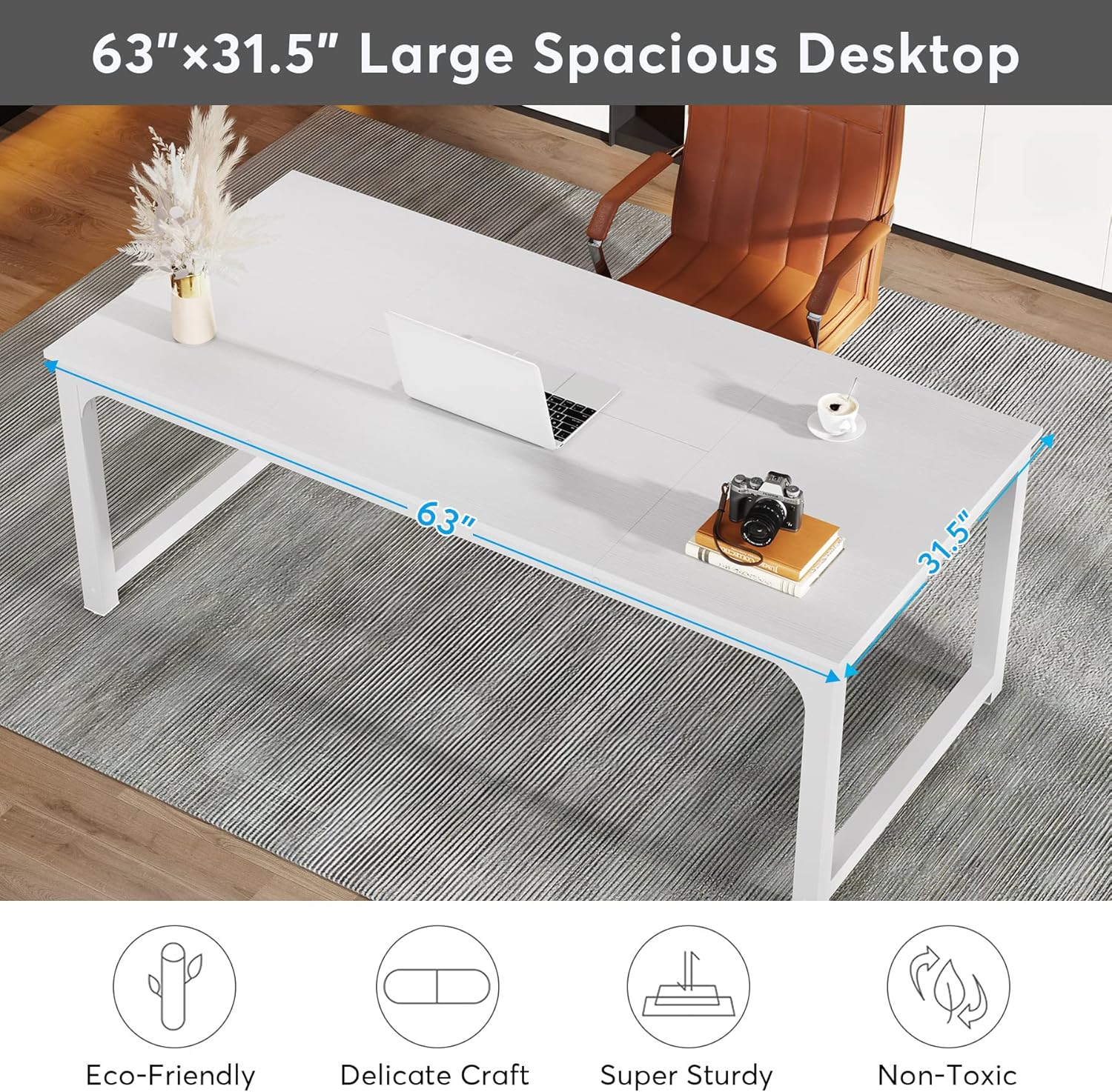 Tribesigns Großer Schreibtisch Computertisch Weiß für Home Office, 160 x 80 x 75 cm Langer Bürotisch Arbeitstisch für Schreiben und Lernen, Holztisch Design für 2 Personen (Weiß, 160 x 80 x 75 cm)