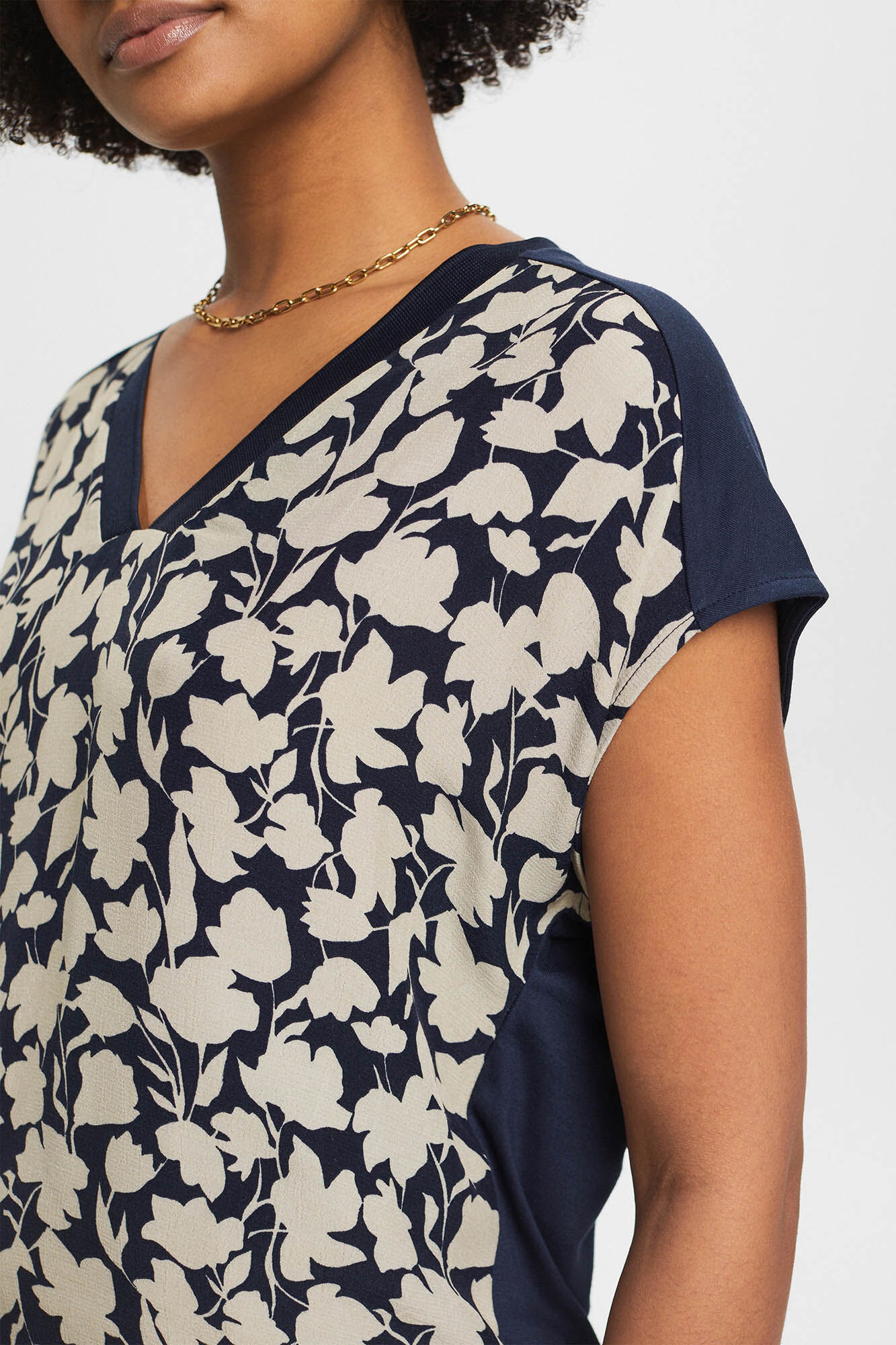 Camiseta folgada de viscose estampada - Estampa azul