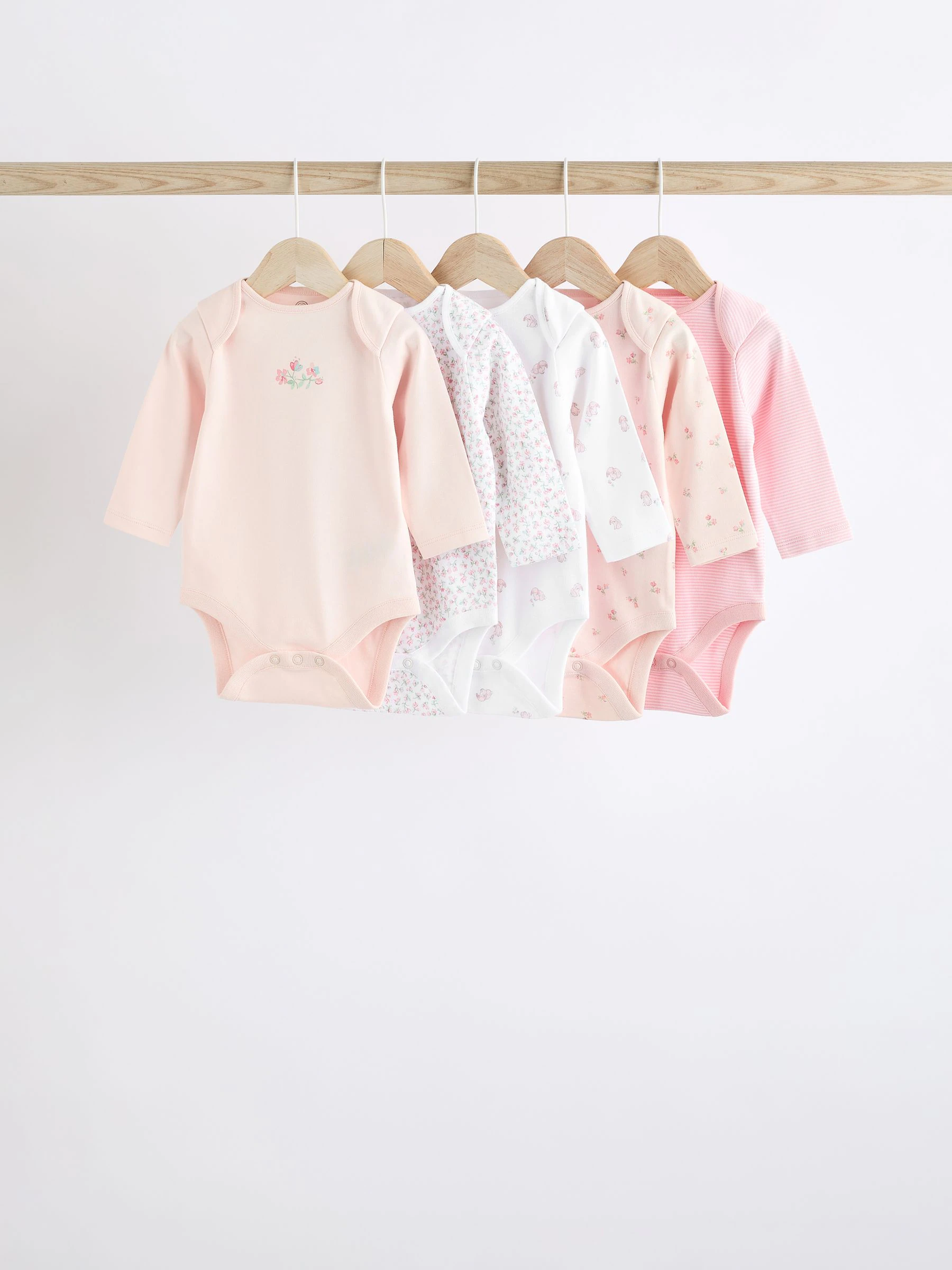 Roze met konijnen - Babyrompertjes met lange mouwen