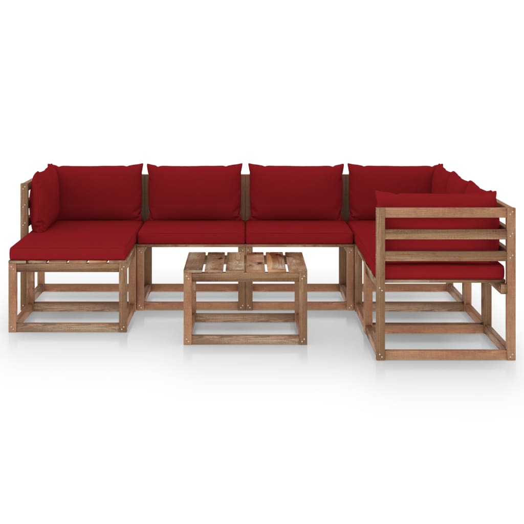 Salon de jardin meuble d'extérieur ensemble de mobilier 8 pièces avec coussins rouge bordeaux
