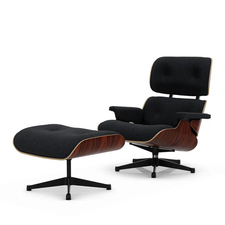 Vitra - Lounge Chair & Ottoman, schwarz / poliert, Santos Palisander, Nubia, anthrazit / schwarz (neue Masse)