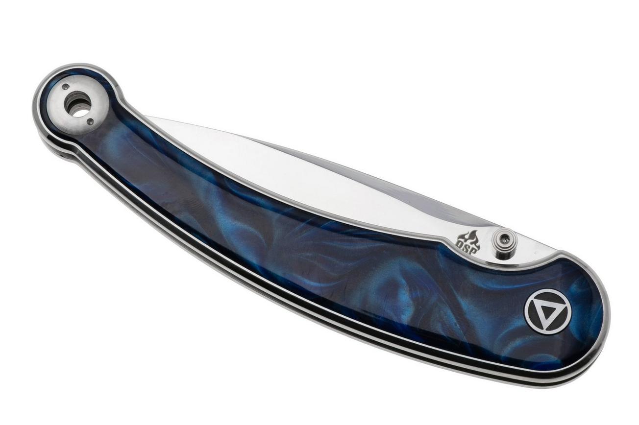 QSP Knife Dolphin QS161-E Polished 14C28N, Blue Resin, zakmes