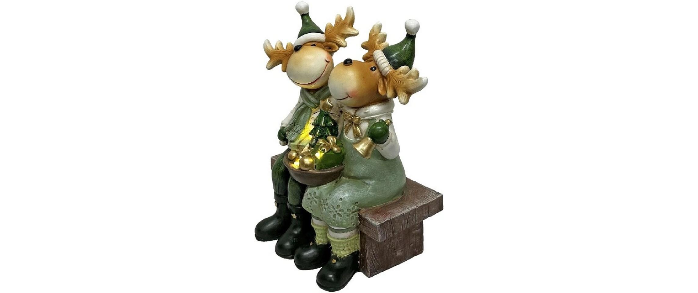 LED Deko Rentier sitzend auf der Bank, 12 cm x 19 cm x 25 cmLED-Figuren