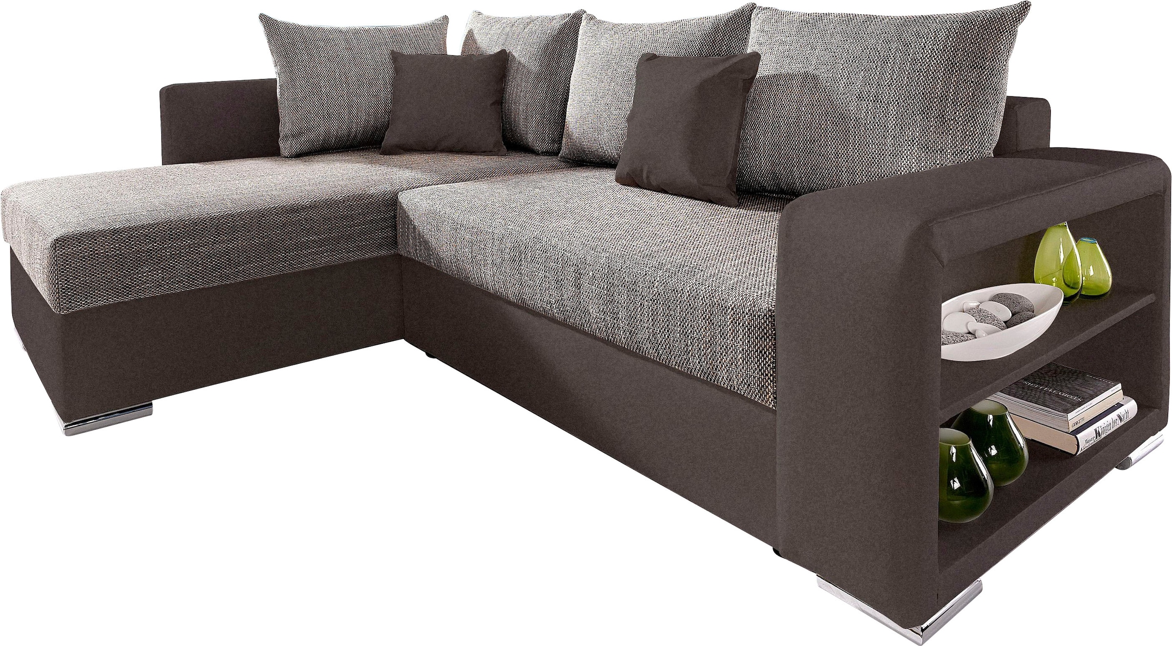 COLLECTION AB Ecksofa »John L-Form« Regalarmlehne,Bettfunktion,Bettkasten,Ottomane beiseitig montierbar