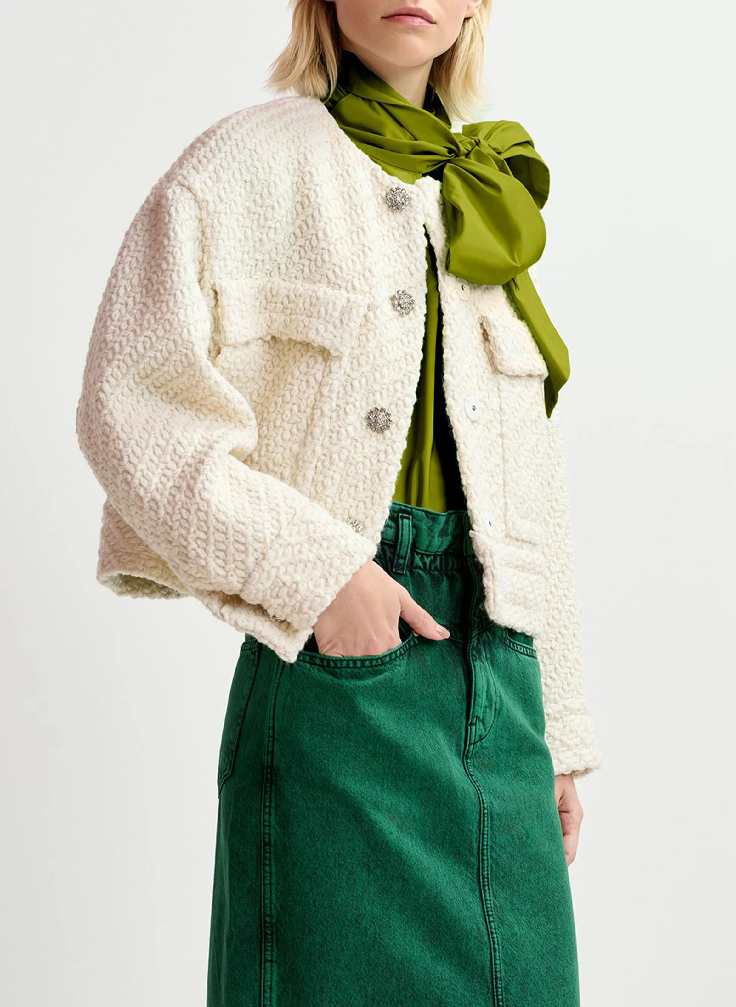 GOUVEAU - Veste courte en tweed de laine mélangée | Blanc