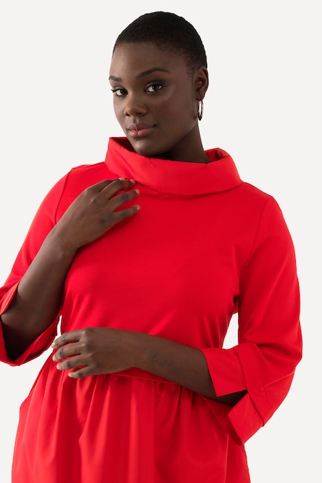 Kleid, Lagenlook, A-Linie, Stehkragen, 3/4-Arm