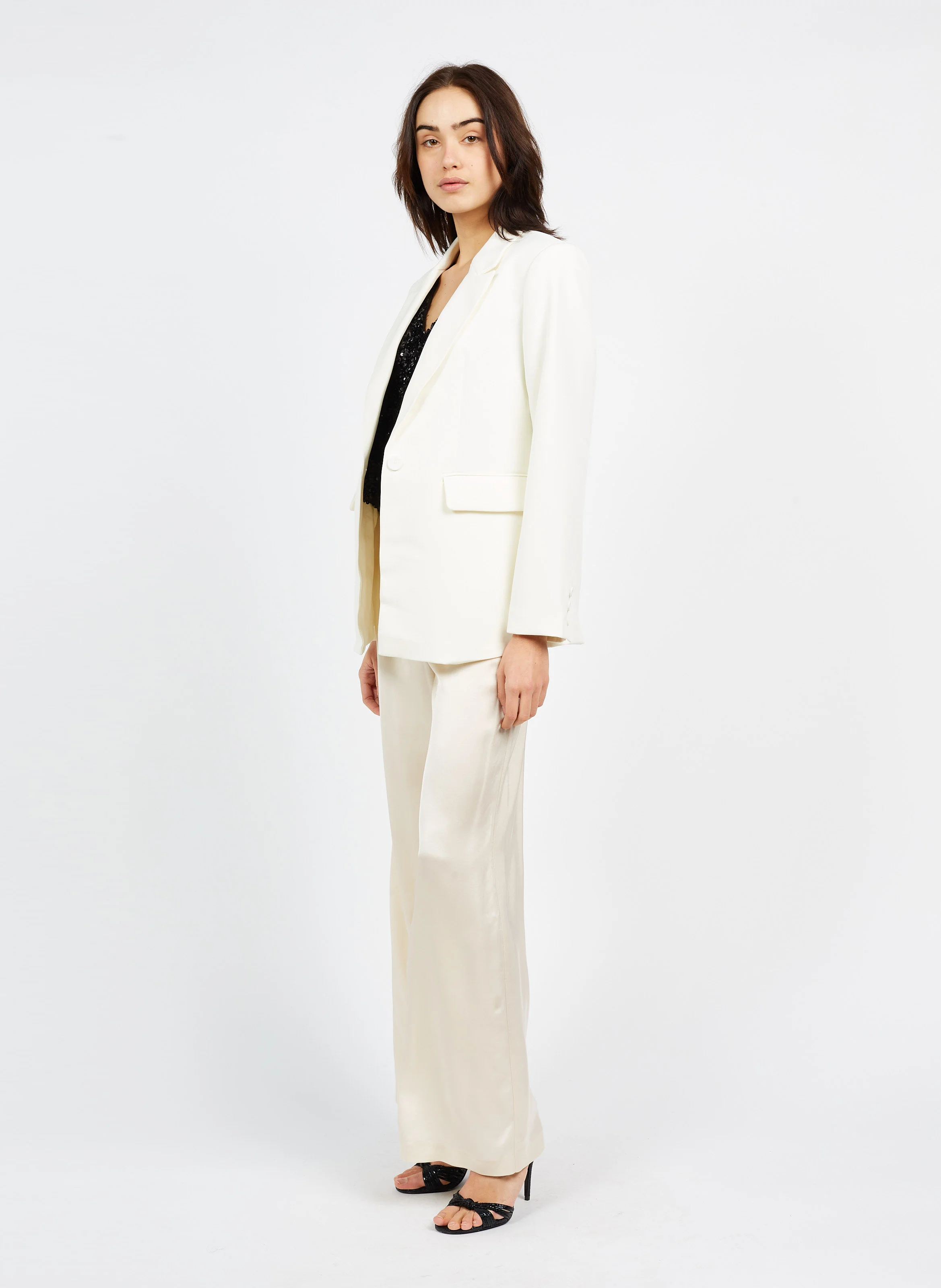 LE CHARLES - Pantalon droit effet satin en viscose | Blanc