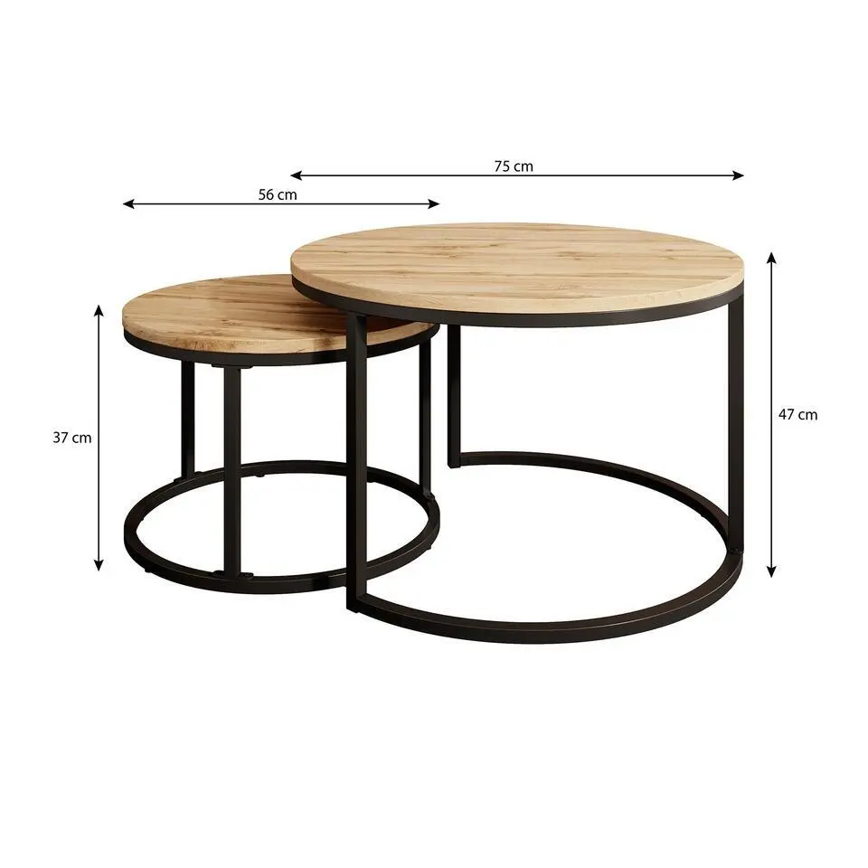 Meubella - Salontafel Ovalo - Mat zwart - set van 2