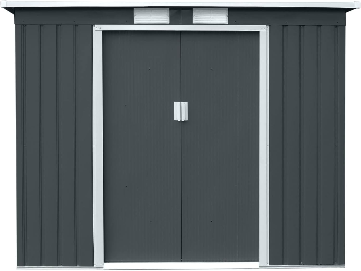 P100 Gartenhaus mit Pultdach, Geräteschuppen 213x130x173cm, Gerätehaus mit 2 Schiebetüren, Belüftungsgitter & Metall-Rahmen, Modernes Grau/Anthrazit, Verzinkter Stahl