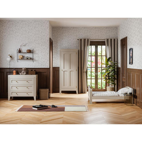 Chambre trio lit 70x140 cm + Commode + Armoire 1 porte Milenne by Vox - Sable beige - VOX