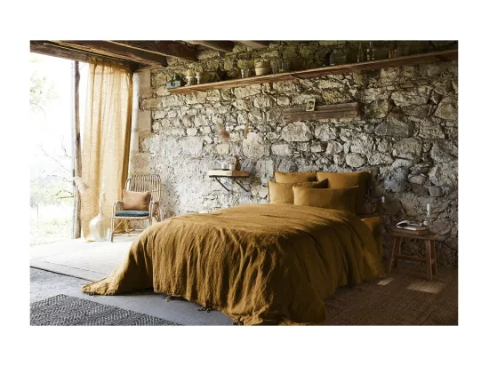 MARGAUX - Drap Plat 240x300cm Lin Lavé Coloris Caramel