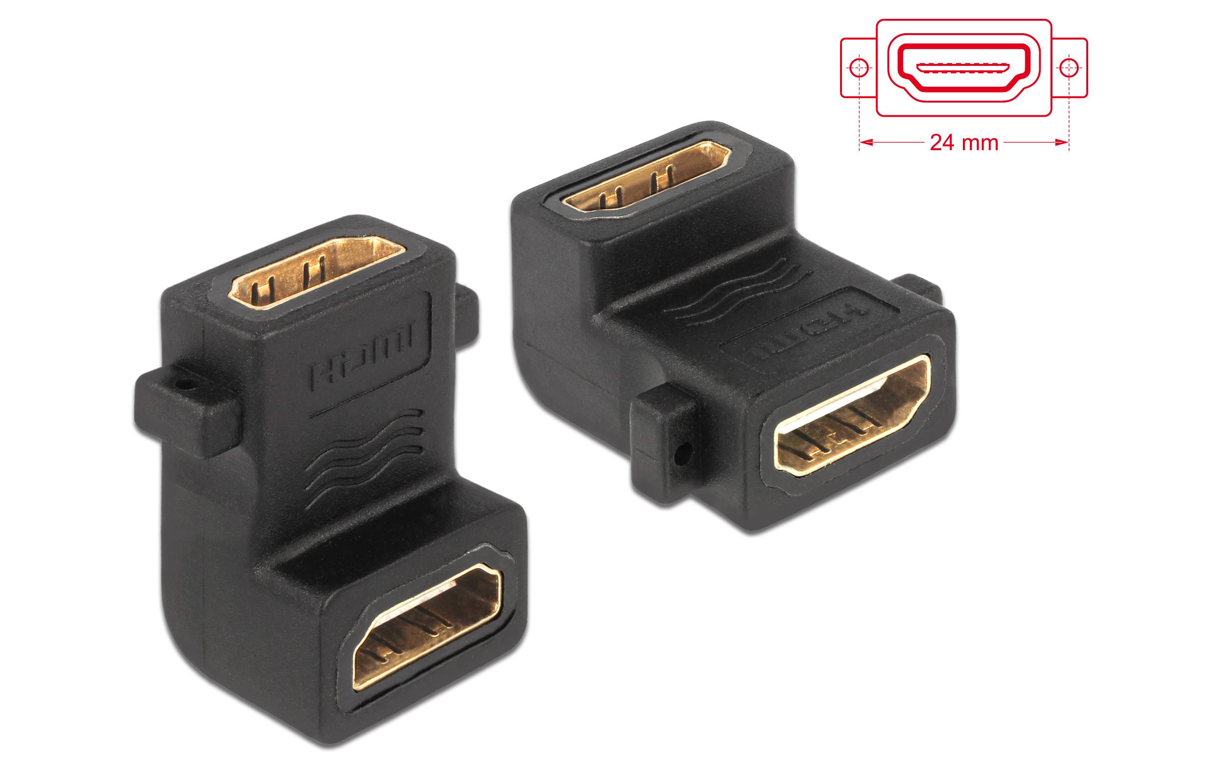 Adapter mit Schraubanschluss 90° gewinkelt HDMI - HDMIDelock Adapter HDMI A Buchse > Buchse mit Schraubanschluss 90° gewinkelt