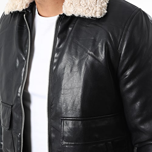 Veste Zippée Col Mouton Noir