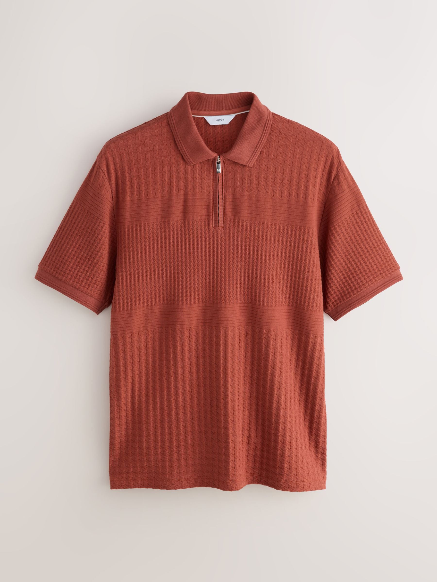 Roestrood - Normale Pasvorm - Net jacquard poloshirt