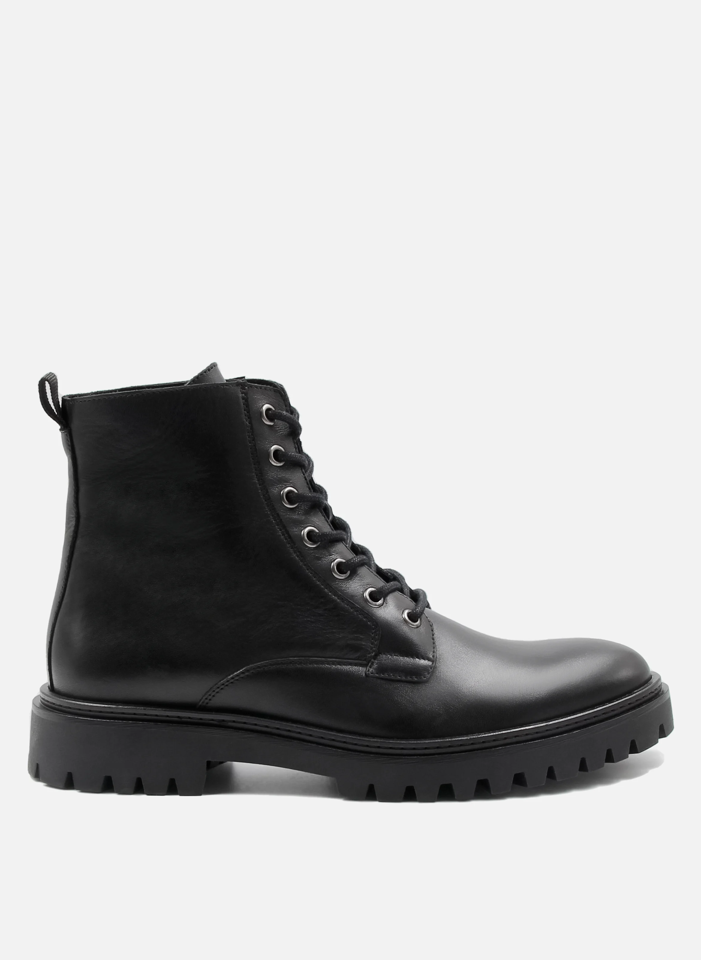 Boots à lacets crantées cuir lisse | Noir