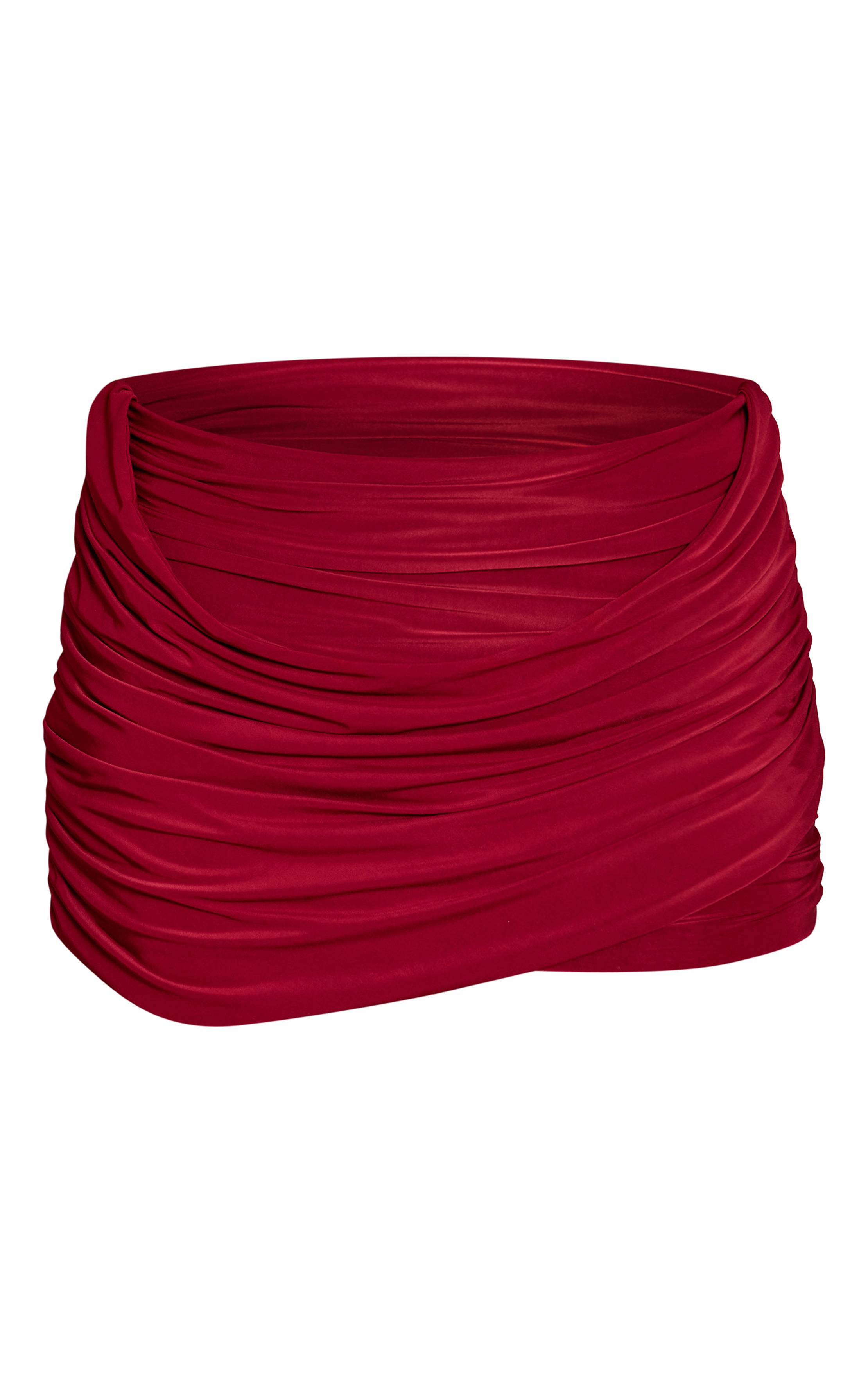 Rouge Vin Ensemble Jupe Mini Drapée Slinky Double Couche