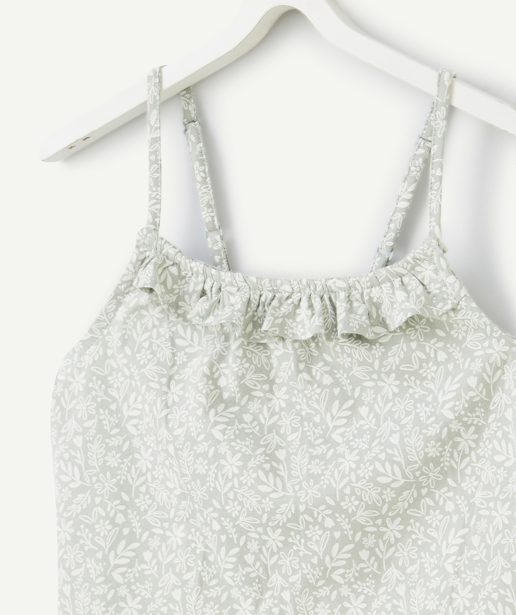 débardeur fille en coton bio vert imprimé à fleurs