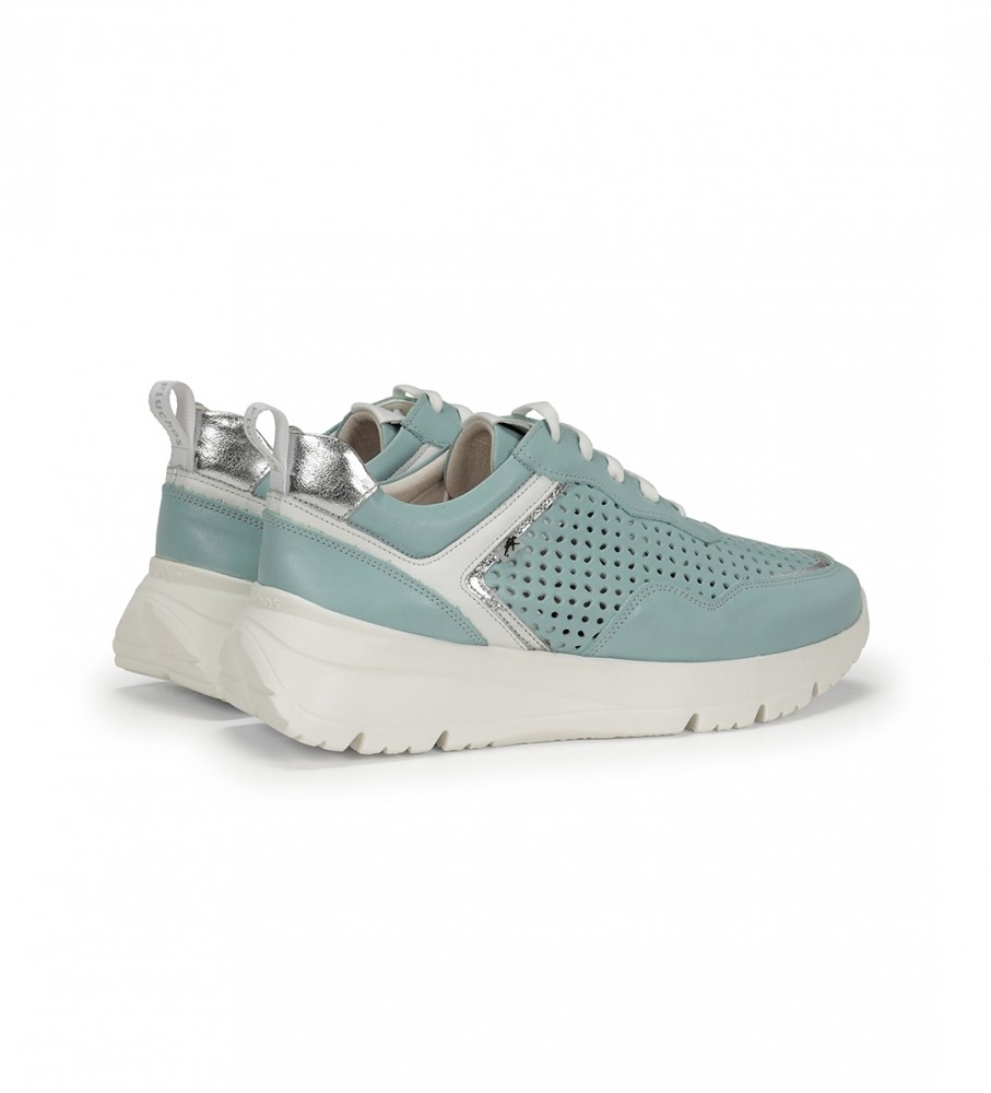 Tênis Fluchos Eira F1680 em couro, azul - Salto plataforma de 5 cm -