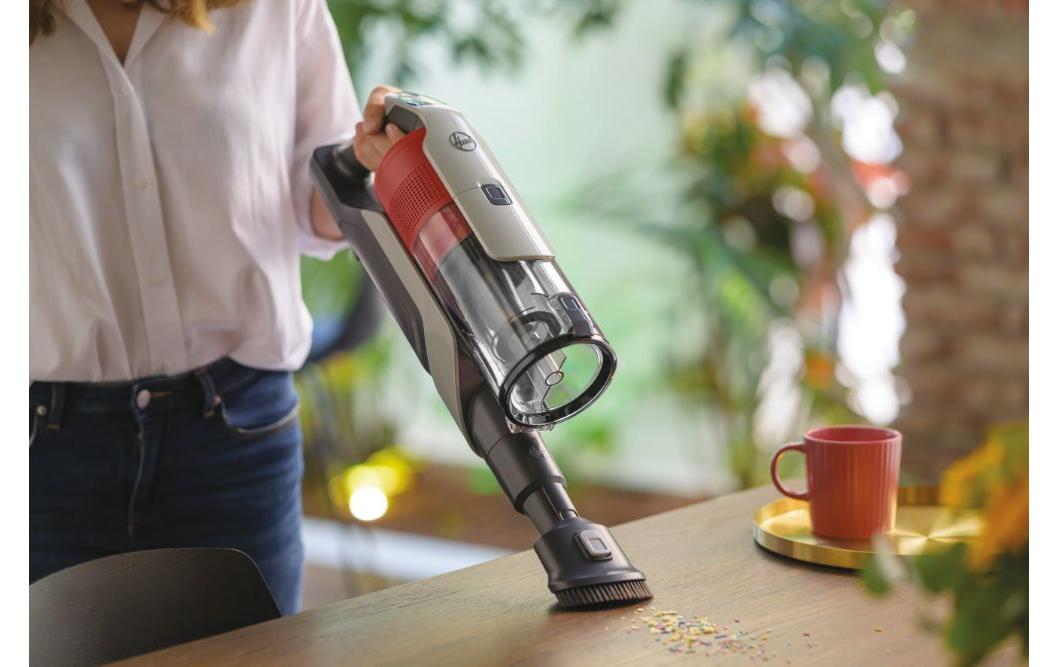 Akku-Hand- und Stielsauger HF9 Grau/Rot<br>Kabelloser Staubsauger mit «Anti-Twist»-Technologie