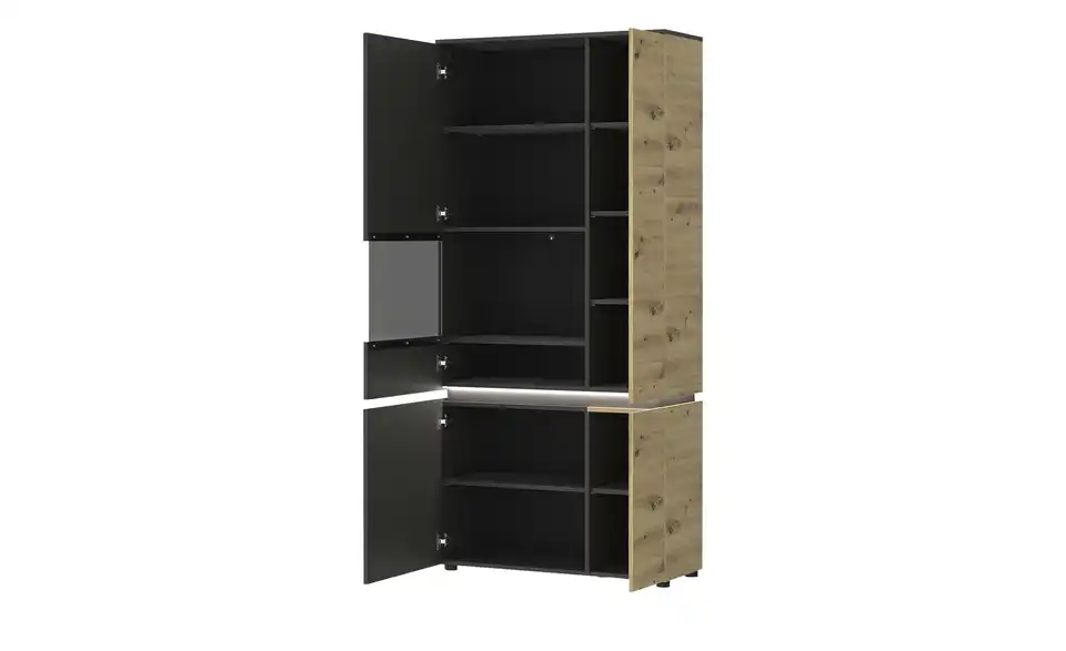 Vitrine Luci Anthrazit, Eiche Artisan (Nachbildung) Vitrinentür links