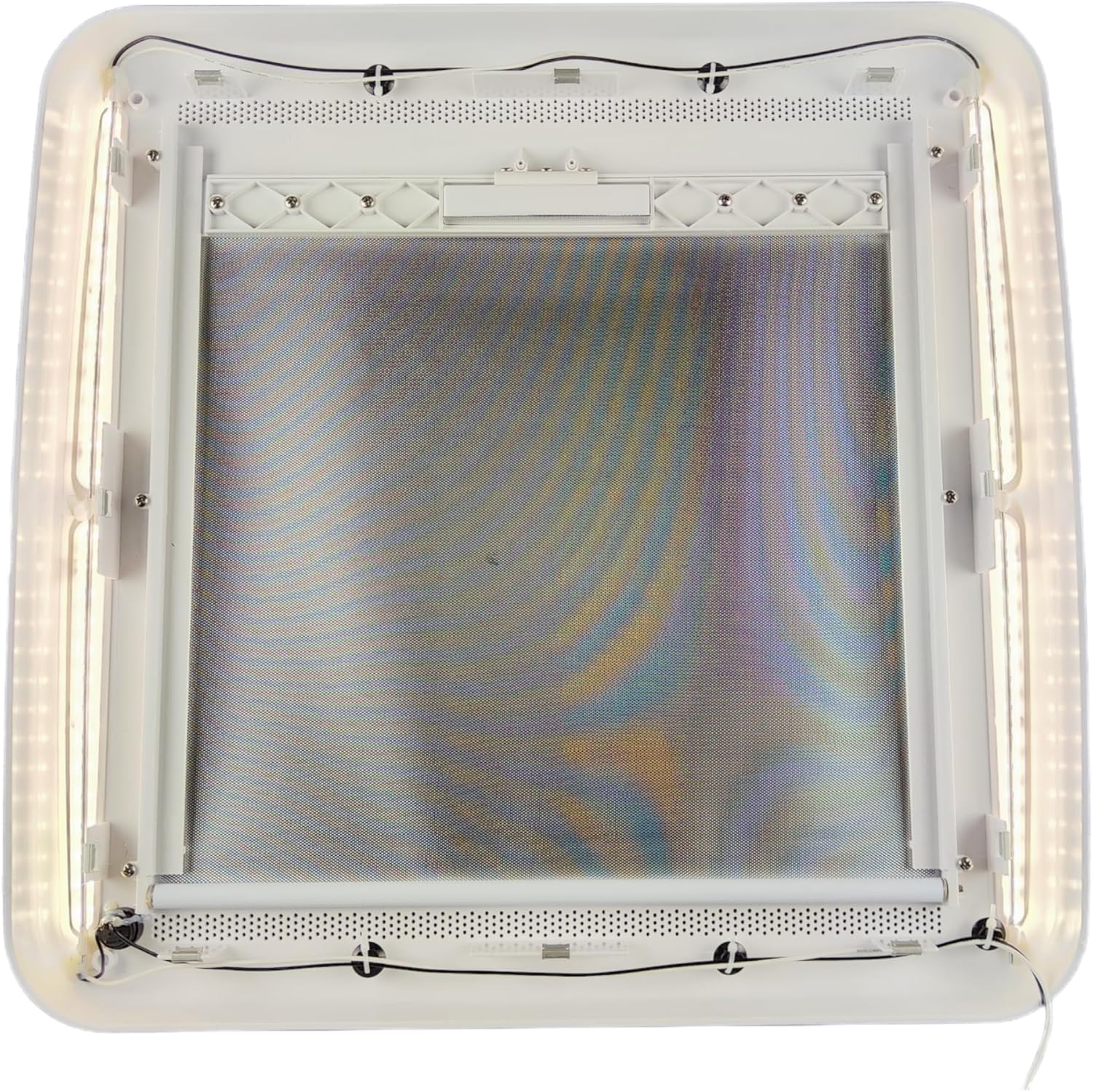 Maxxair Maxxshade - Innenrahmen mit LED - Verdunkelungsrollo für Maxxfan Deluxe Dachluke 35x35 & 40x40 cm - Rollo für Wohnmobil Dachfenster Dachluke - weiß