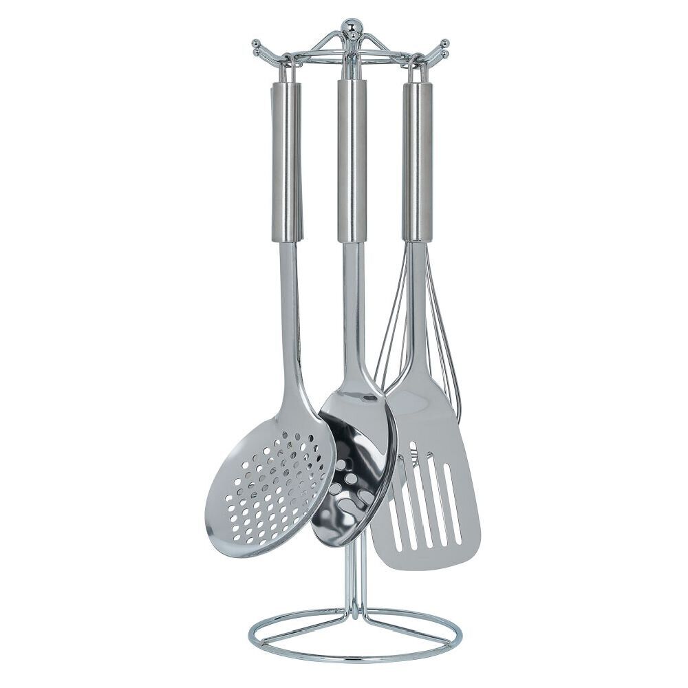 Set de 6 ustensiles de cuisine avec support inox gris Ø16xH40,5cm