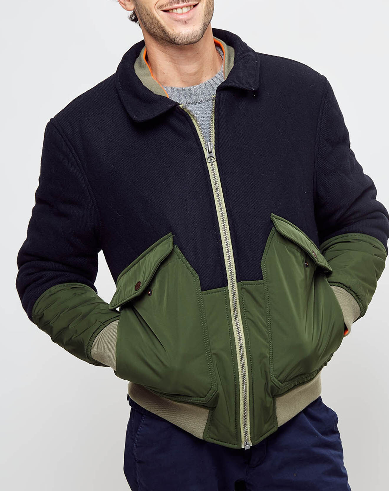 Pepe Jeans Veste Barron Mix bimatière kaki/marine