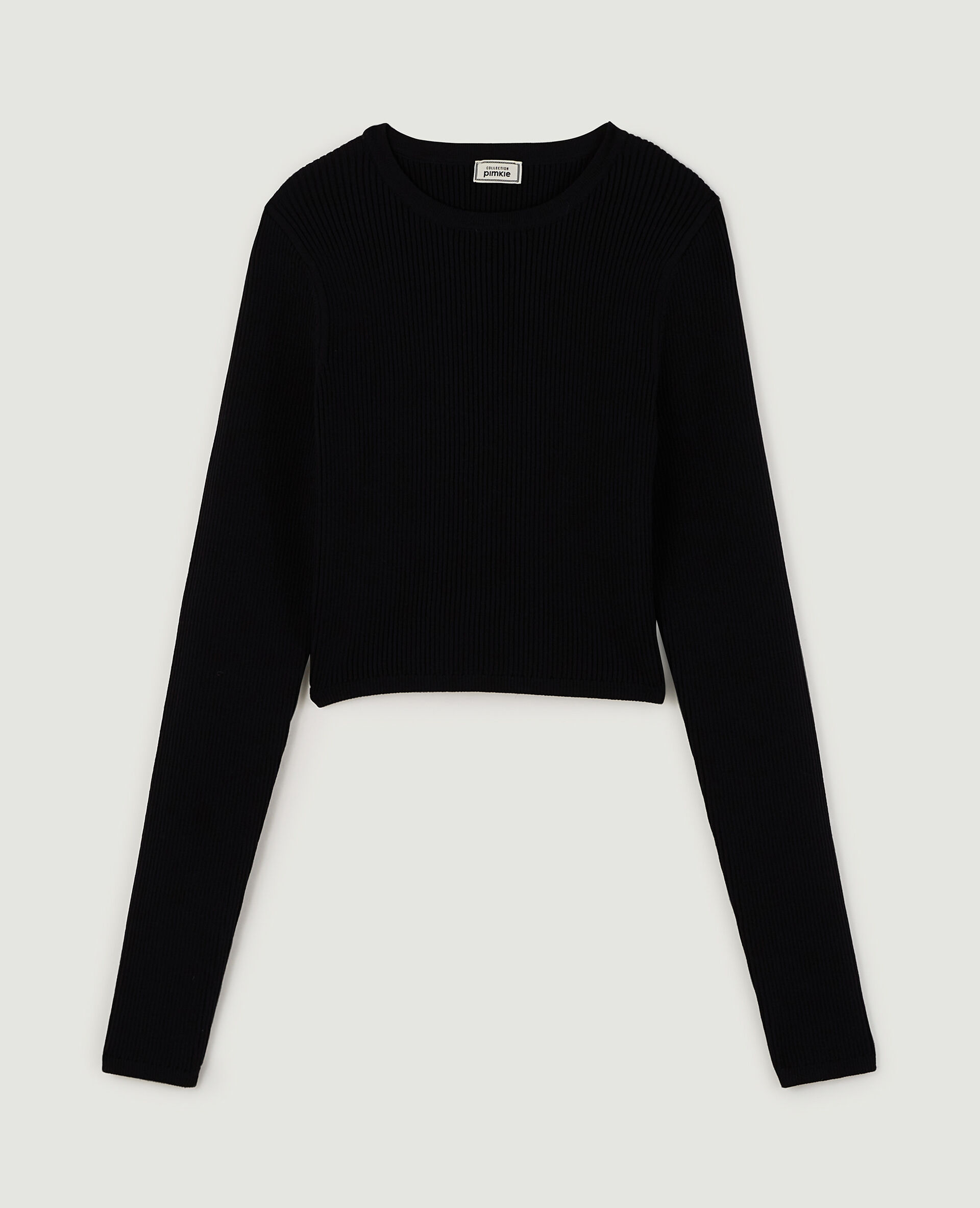 Pull court maille côtelée - Noir