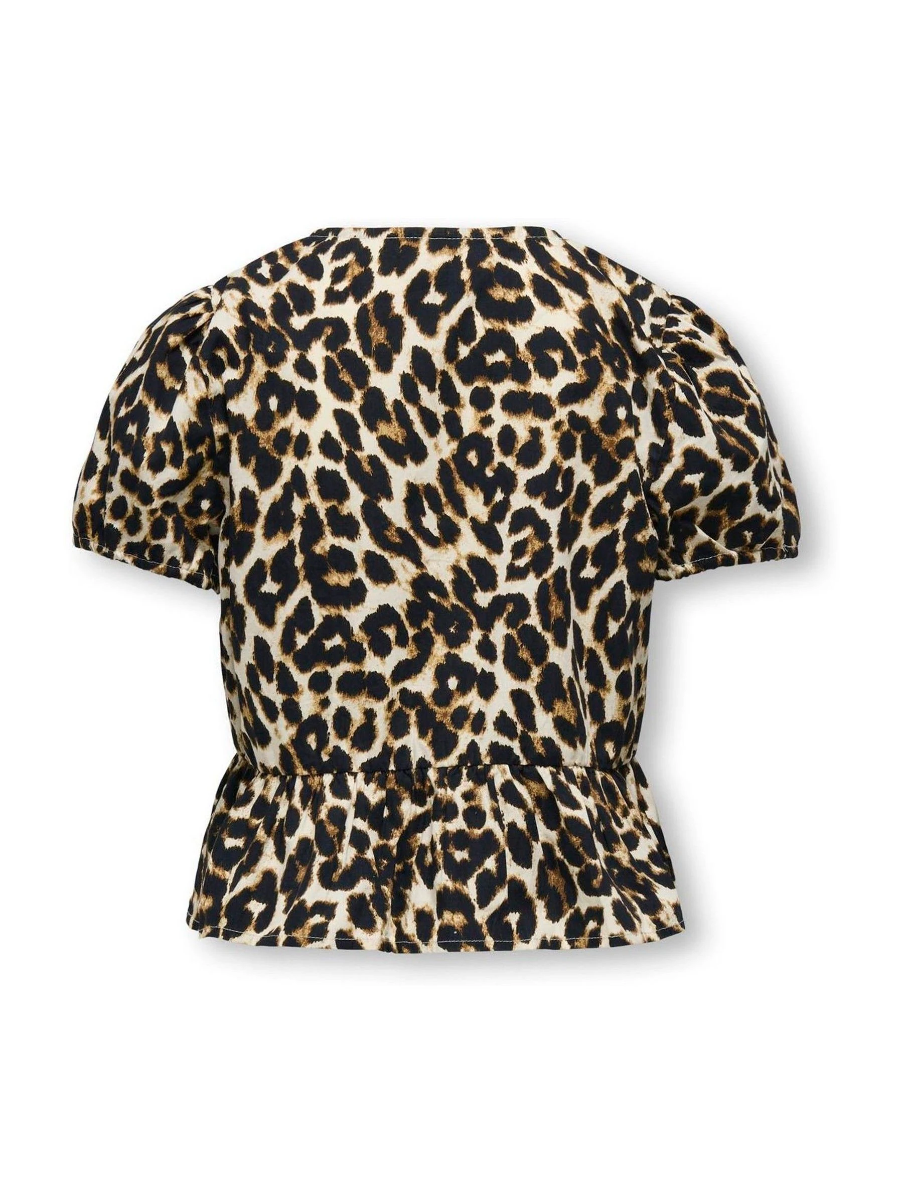 ONLY KIDS Leopard Print Puff Sleeve Bow Black Blouse