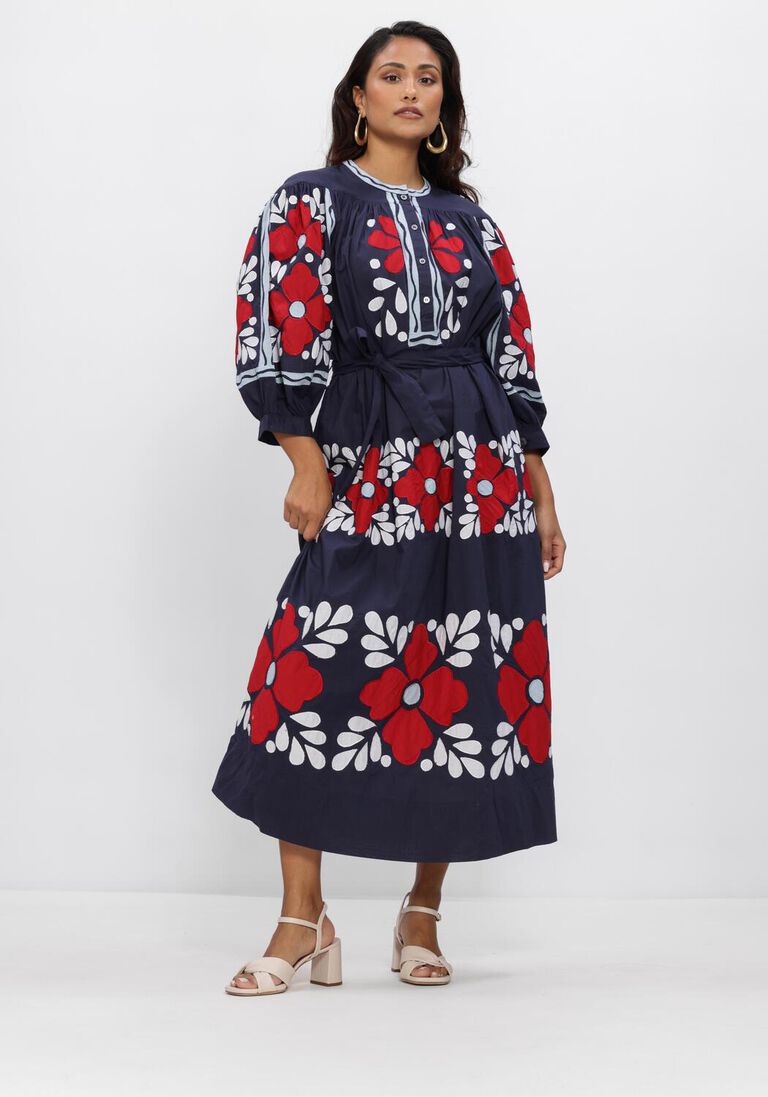 donkerblauwe antik batik midi jurk oxo dress