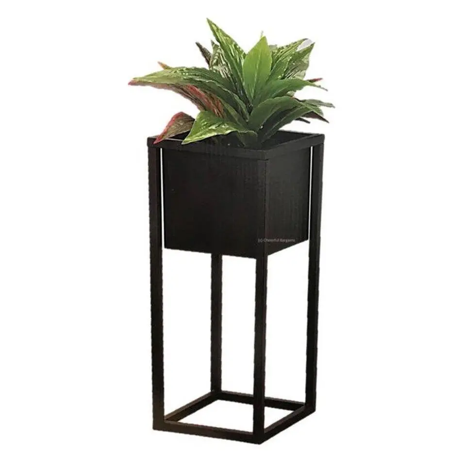 H&S Collection Plantenpot - zwart metalen standaard - 50 cm