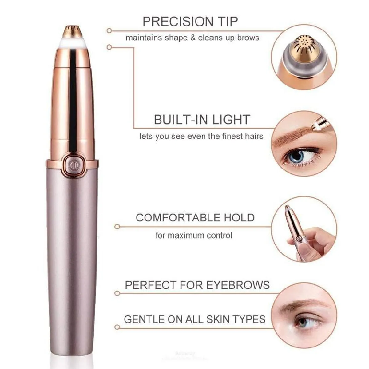 Wewoo Dispositif d'épilation automatique de tondeuse à sourcils électrique à bouton-poussoir or rose