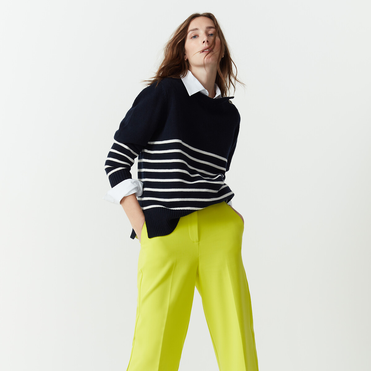 COLEÇÕES LA REDOUTE<br>Calças largas em poliviscose
