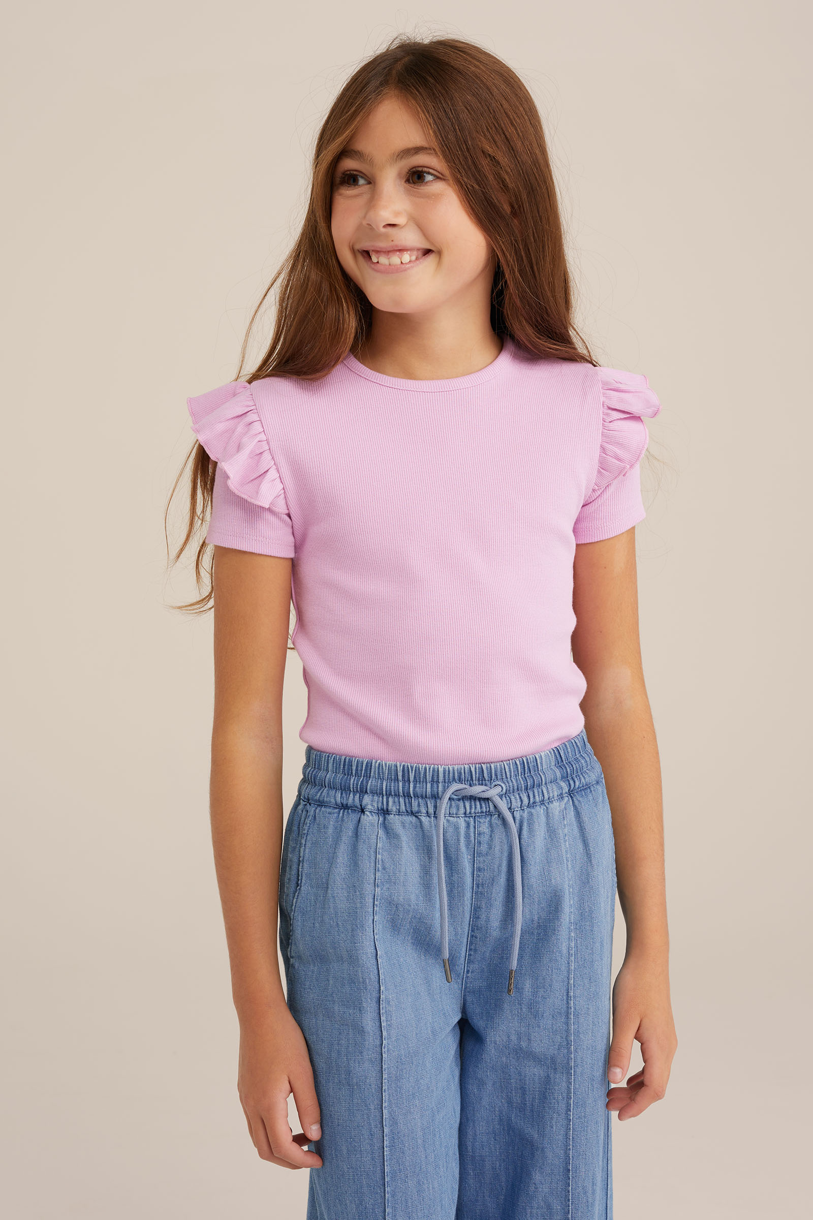 Meisjes T-shirt met ruches WE Fashion Roze
