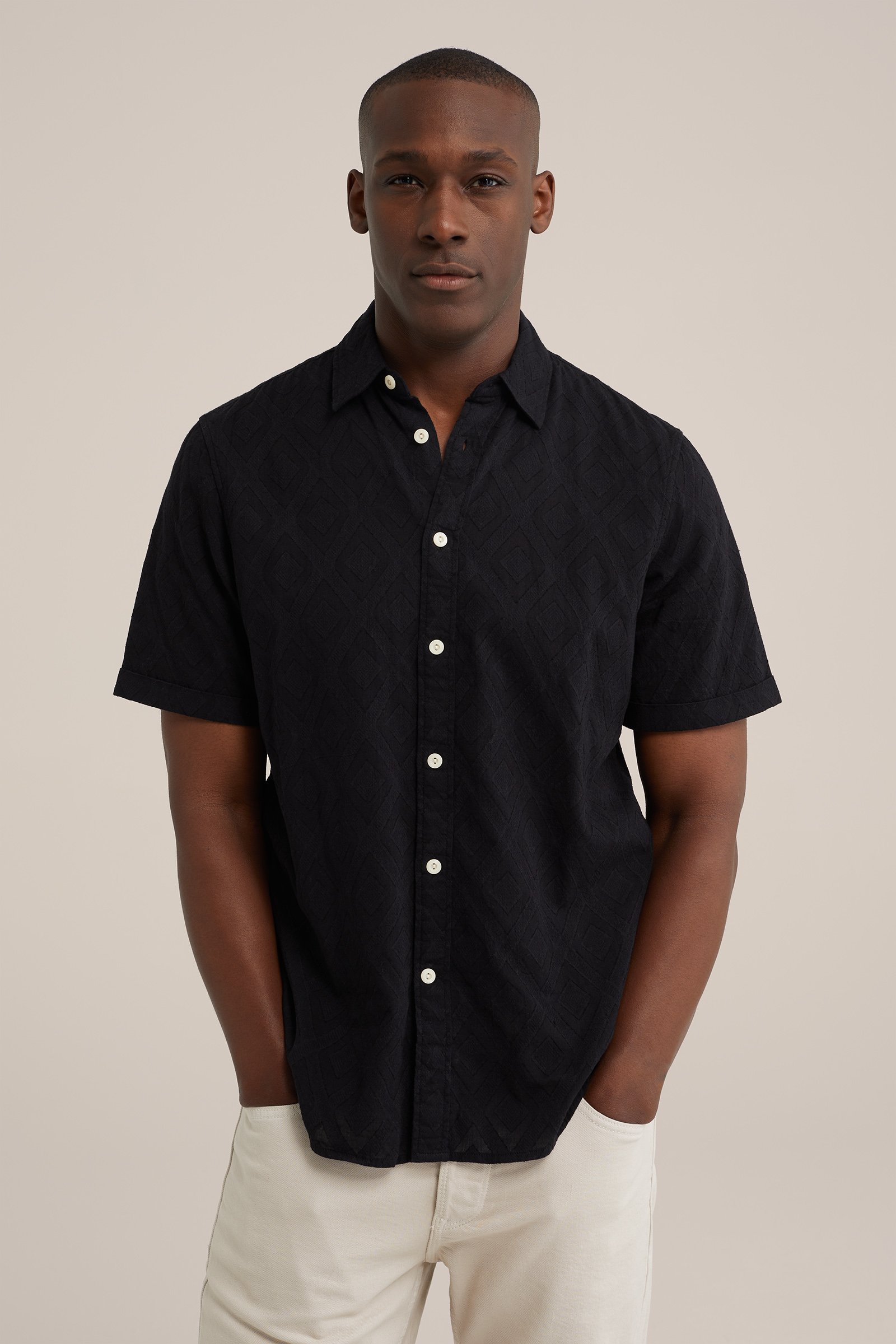 regular fit overhemd met structuur WE Fashion Zwart