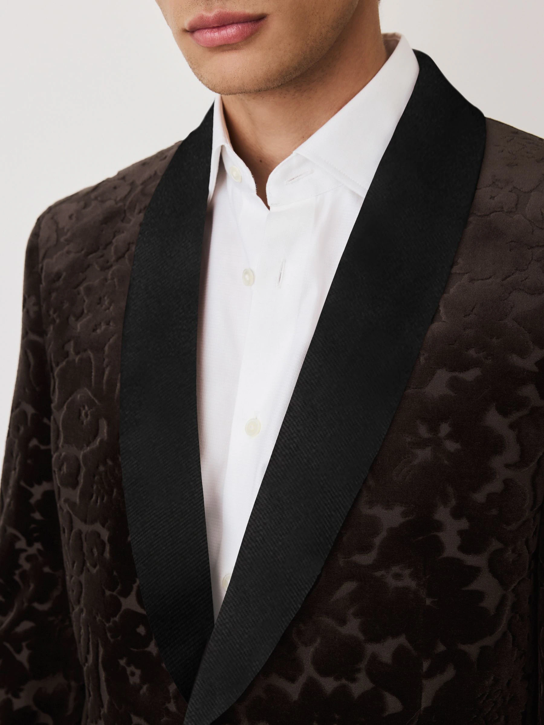 Chocoladebruin - Floral Velvet Devoré Blazer