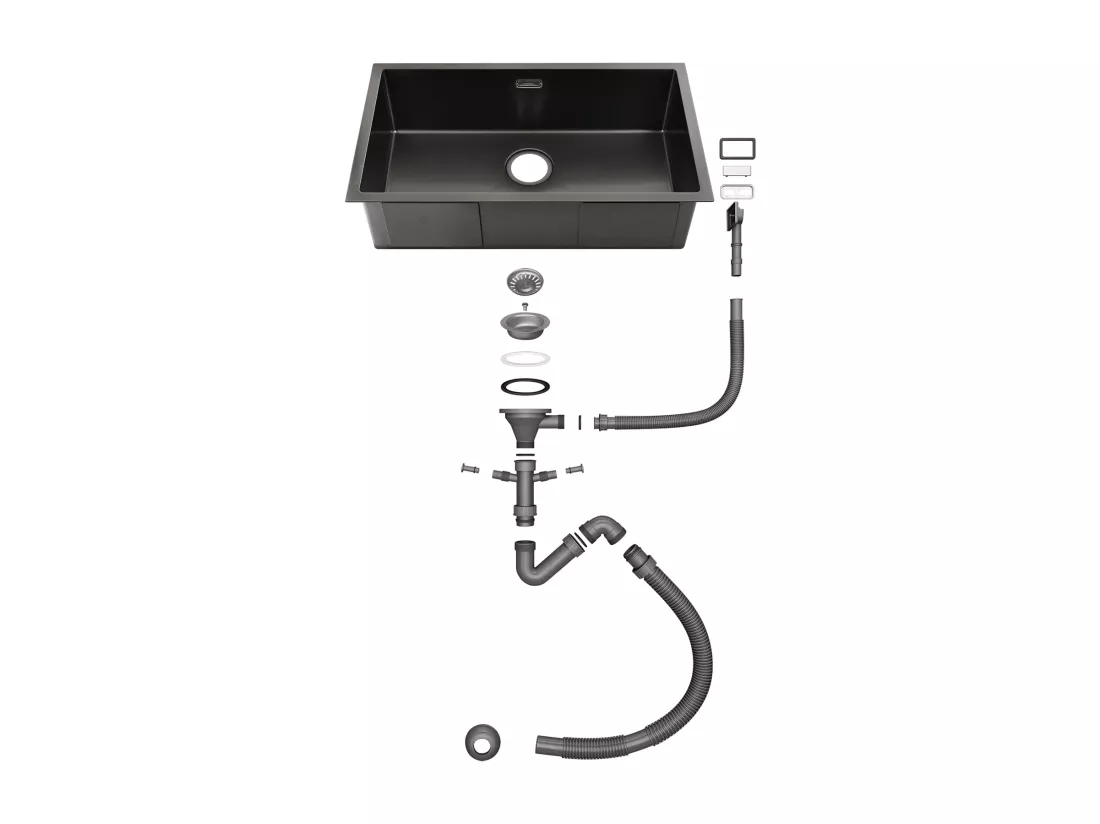 Lonheo Max Évier Cuisine1 Bac 74*44*20CM Évier Montage à Encastrer,à Fleur ou Sous-Plan Inoxydable 304 Évier avec Système Drainage, Noir,EU Modèle