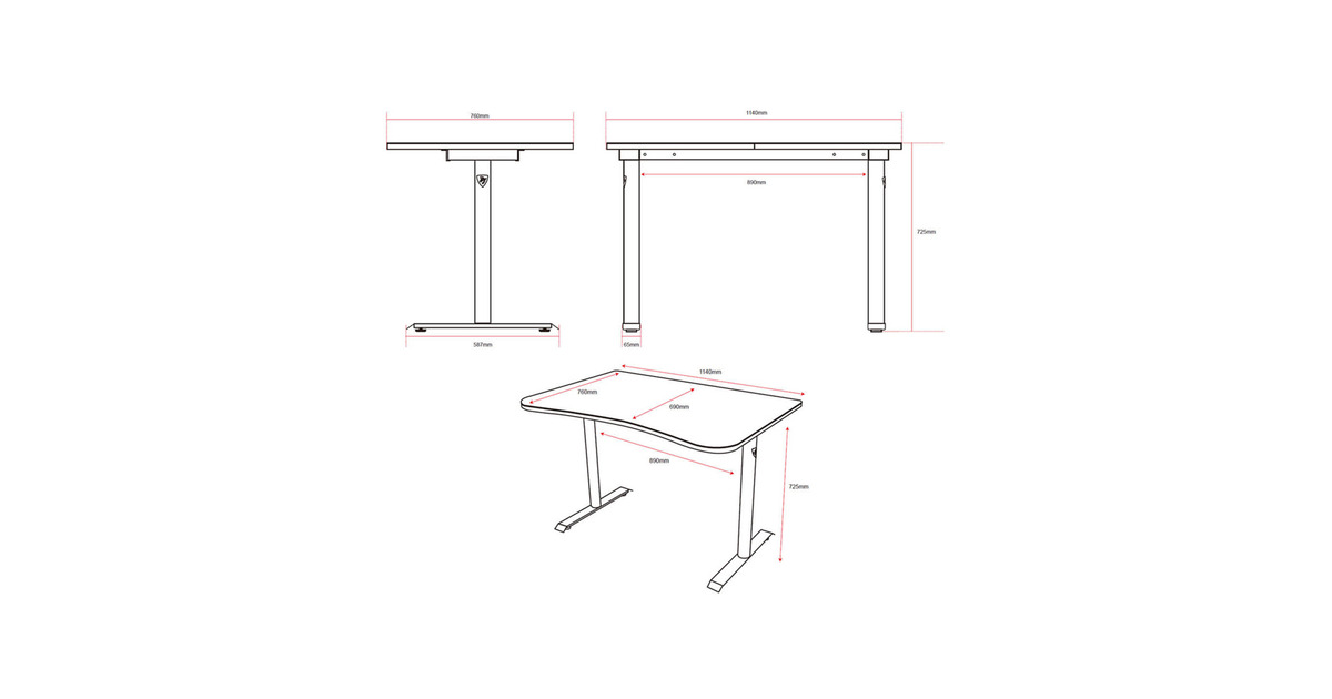 ArozziArena Fratello Gaming Desk - Black  (Zwart/rood)