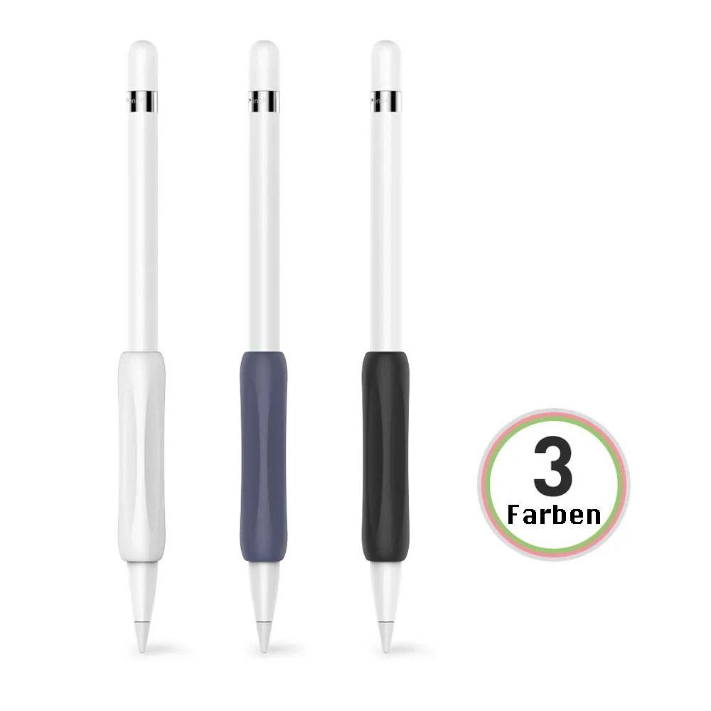 (3er Set) Apple Pencil (1. & 2. Gen. / Pro) Ergonomische Silikon Grip Schreibhilfe / Handgriff - Blau / Weiss / Schwarz
