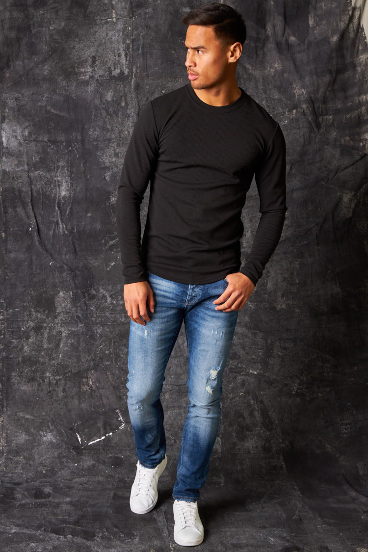 T-shirt manches longues texturé noir
