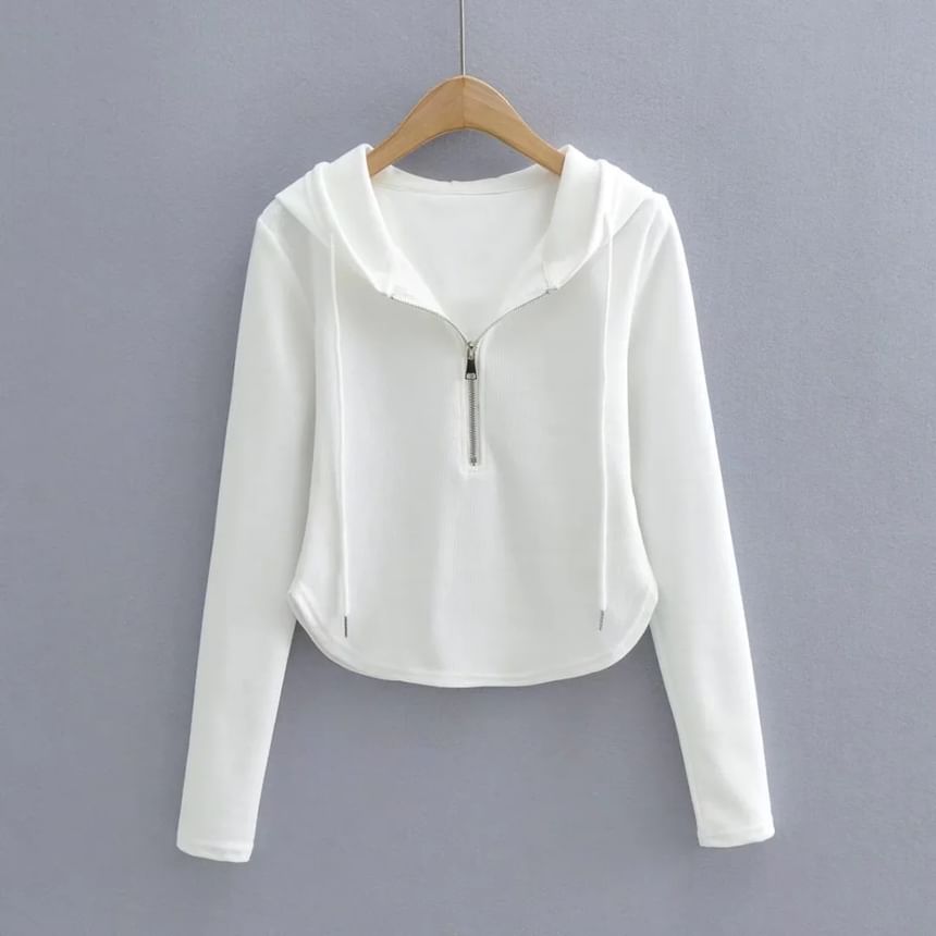 Reknovine - Effen cropped hoodie met halve rits en slim fit