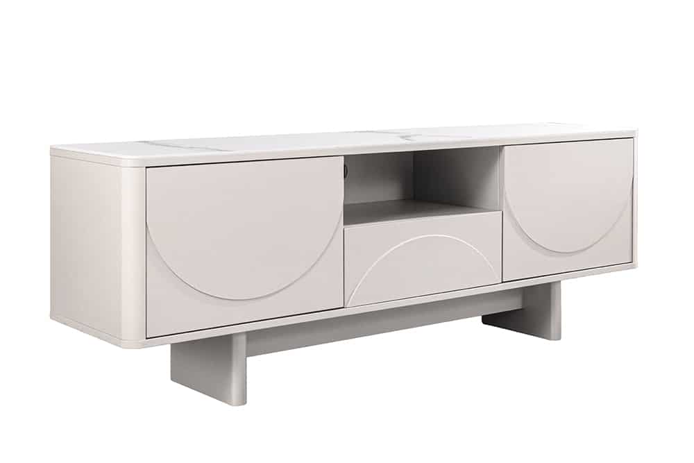 Design TV-Board SAVOY 150cm kaschmir weiß Marmor Keramik mit Stauraum und 3D-Front
