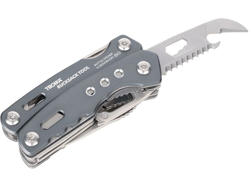 Troika Taschenmesser Rucksack Tool mit 15 Funktionen, Grau Multifunktions-Werkzeug