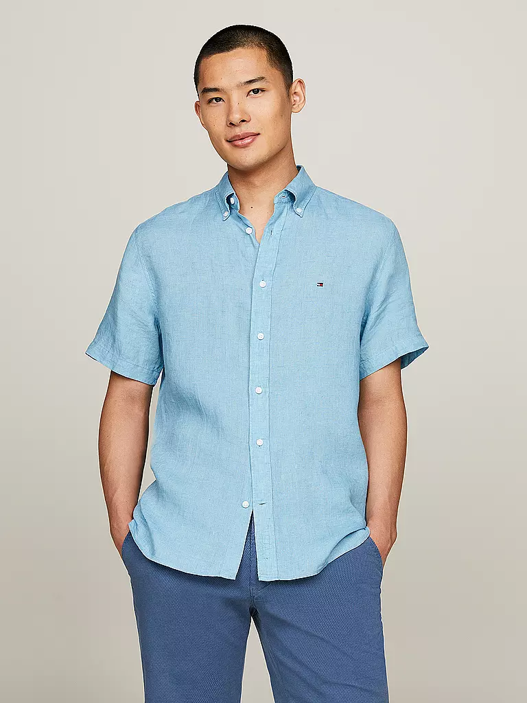 TOMMY HILFIGER Leinenhemd Regular Fit hellblau