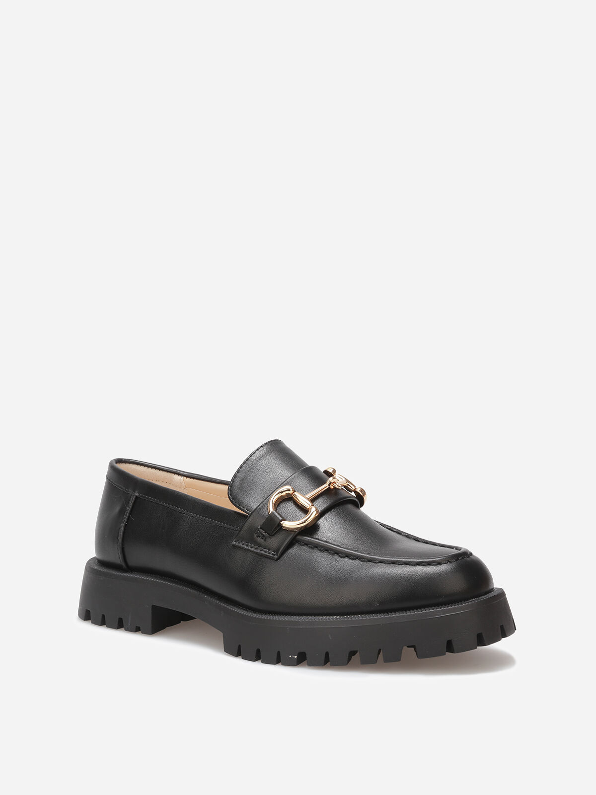 Mocassins à semelle crantée et mors doré- Noir
