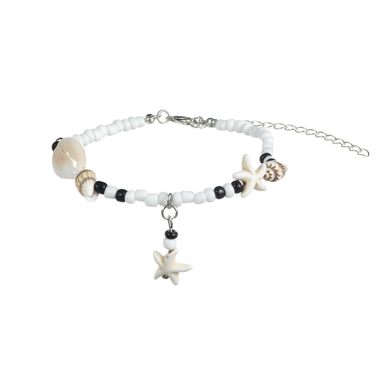 (210-280mm) Perlen Fusskette Muschel Modeschmuck Sommer Anklet Boho Fuss Kettchen mit Seestern Anhänger - Weiss / Beige
